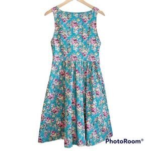 Lindy Bop Dress Blue Ditsy Floral Retro Sz S
